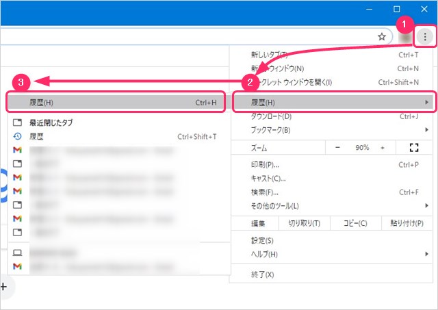 閲覧履歴を表示させる手順