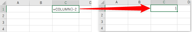 =COLUMN()-2と入力する