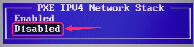 PXE IPV4 Network Setup から　Disebledを選択する