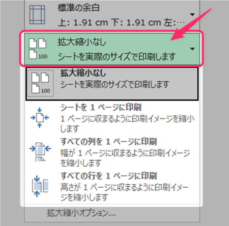 設定から拡大縮小なしをクリックする